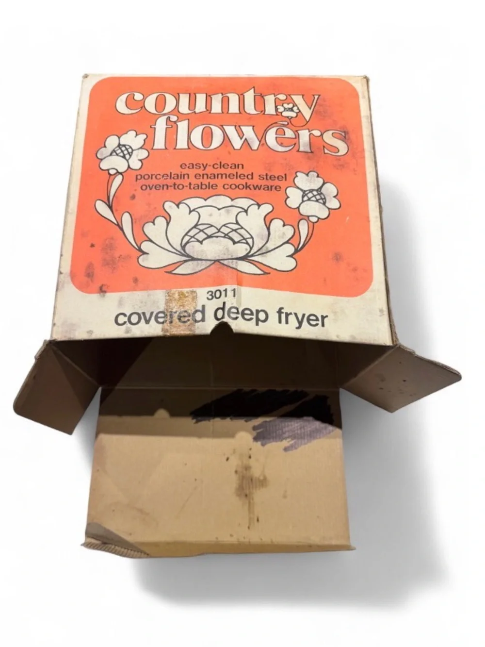 Vintage 1970s Sanko Ware Country Flowers Covered Deep Fryer Set Model 3011 NOS